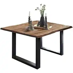 Esstisch Baumkante Sam 80×80 cm aus Akazienholz mit U-Gestell