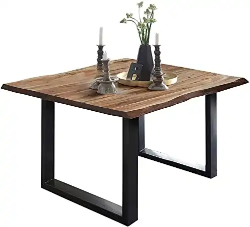 Esstisch Baumkante Sam 80×80 cm aus Akazienholz mit U-Gestell