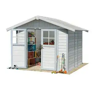 Gartenhaus aus Kunststoff Grosfillex Deco 4,9 in Weiß/Graublau