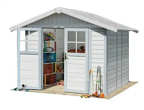 Gartenhaus aus Kunststoff Grosfillex Deco 4,9 in Weiß/Graublau