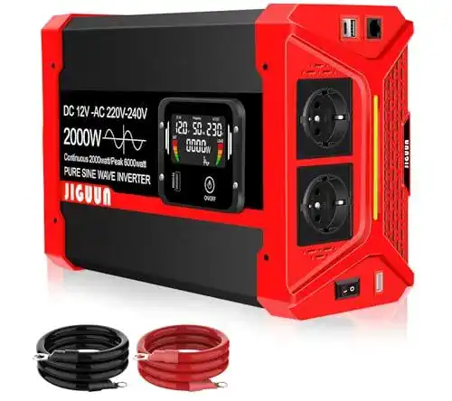 Wechselrichter 2000 W JIGUUN Reiner Sinus 12V auf 230V mit Fernbedienung