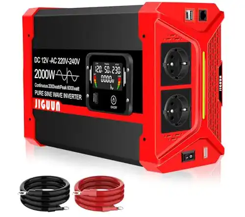 Wechselrichter 2000 W JIGUUN Reiner Sinus 12V auf 230V mit Fernbedienung