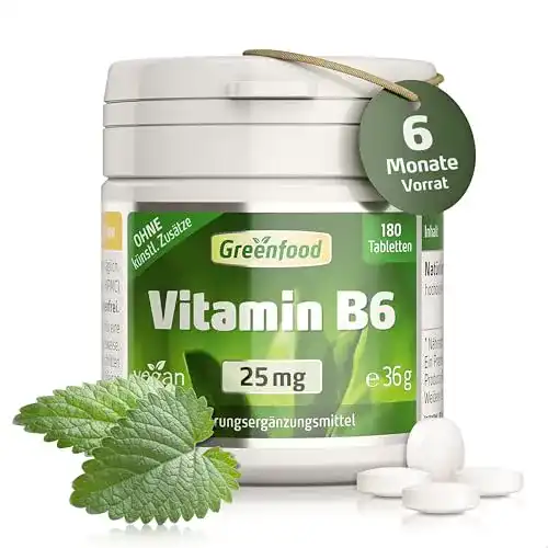 Vitamin B6 Greenfood 25 mg hochdosiert 180 vegane Tabletten
