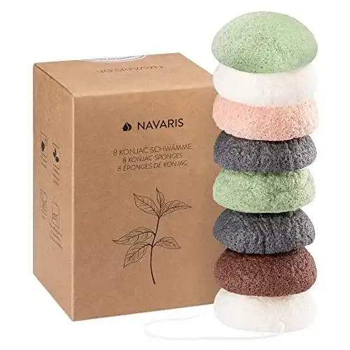 Konjac Schwamm Set von Navaris – 8 Stück Gesichtsschwämme für die Hautreinigung