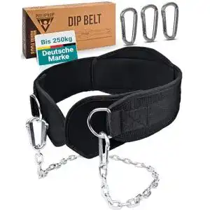 Dip-Gürtel mit Kette und 3 Karabinern für Krafttraining