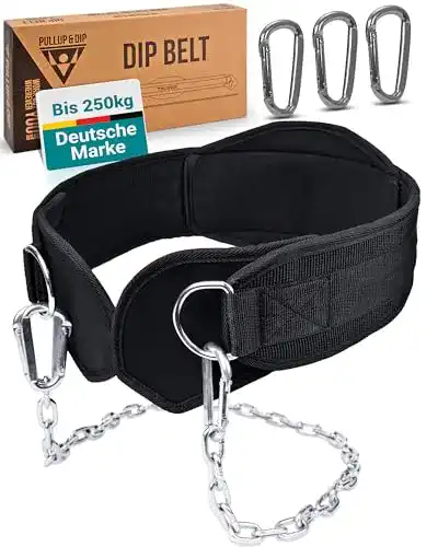 Dip-Gürtel mit Kette und 3 Karabinern für Krafttraining