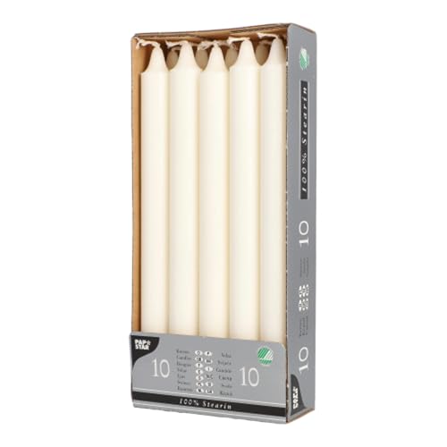 Papstar Stearin-Kerzen 10 Stück Ø 2,2 cm 24 cm weiß aus 100% Stearin