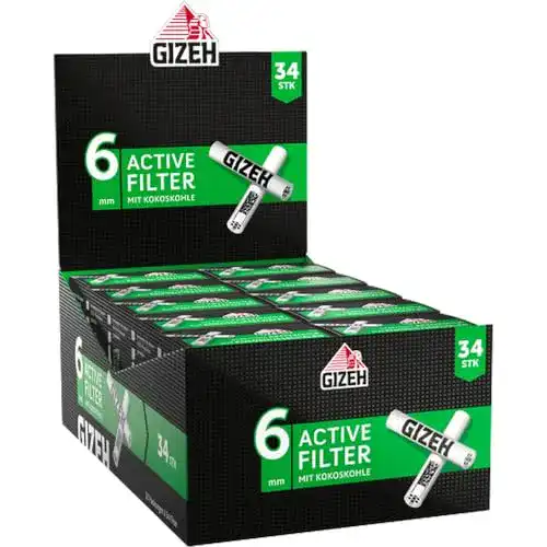 Aktivkohlefilter Gizeh Black Active Filter mit 6 mm Durchmesser
