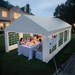 Gartenpavillon Arvioo 4×8 Meter mit Seitenwänden und Giebelteilen
