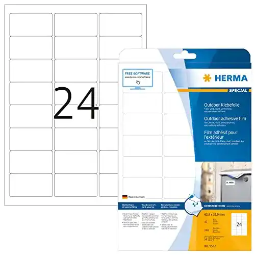 Herma 9532 wetterfeste Folienetiketten, 10 Blatt, 63,5 x 33,9 mm
