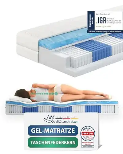 AM Qualitätsmatratzen Gelschaum-Matratze 90x200cm mit Härtegrad H2