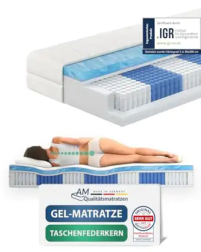 AM Qualitätsmatratzen Gelschaum-Matratze 90x200cm mit Härtegrad H2
