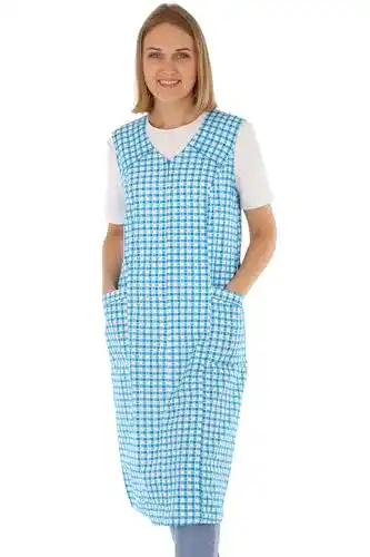 Kittelschürze mit Reißverschluss und Taschen für Damen in Türkis