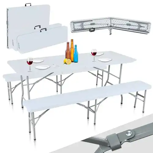 Bierzeltgarnitur Strattore Buffettisch aus Kunststoff mit 2 Bierbänken