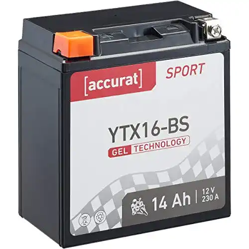 Motorradbatterie 12 V 14 Ah Accurat YTX16-BS für Motorräder und Quads