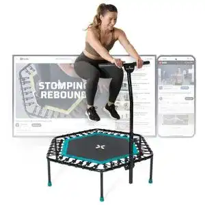 Fitnesstrampolin Sportplus Indoor für Zuhause mit Haltestange und Gummiseilfederung