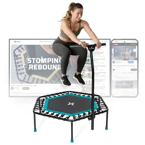 Fitnesstrampolin Sportplus Indoor für Zuhause mit Haltestange und Gummiseilfederung