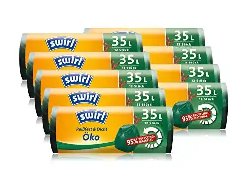 Kompostierbare Müllbeutel Swirl mit Zugband, 35 Liter, 9 Rollen