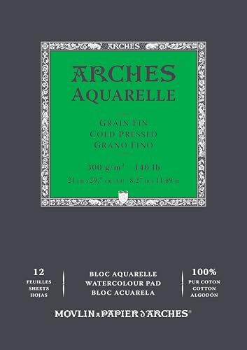 Aquarellpapier Arches A1795091 100% Baumwolle 300 g A4 Block