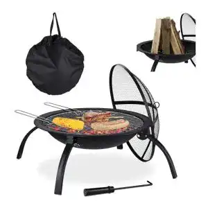 Feuerschale Relaxdays XL mit Tasche, Grillrost und Schürhaken