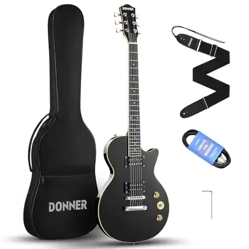 Donner E-Gitarren Set im LP-Stil mit Tasche, Gurt und Kabel, 39 Zoll