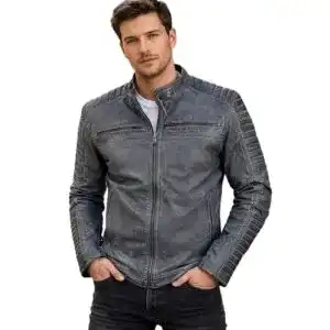 Lederjacke für Herren von FAPA in Grau, Größe M