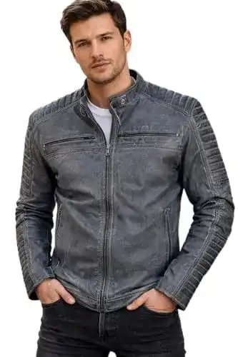 Lederjacke für Herren von FAPA in Grau, Größe M