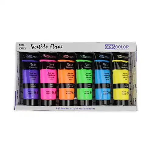 Criscolor Neonfarben Fluoreszierende Acrylfarbe Set 6 x 75 ml