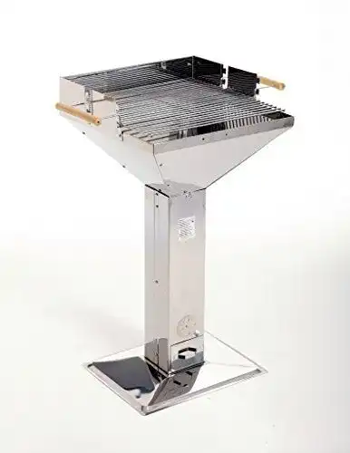 Säulengrill aus Edelstahl von Mr. Gardener mit Holzkohle und Trichterdesign