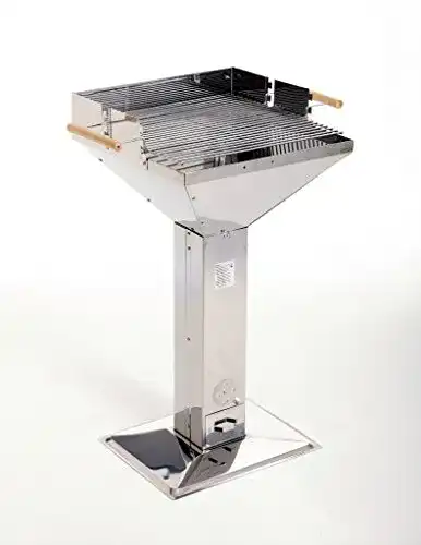Säulengrill aus Edelstahl von Mr. Gardener mit Holzkohle und Trichterdesign