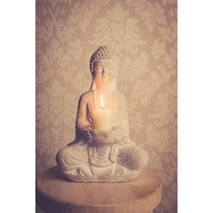 Buddha Figur aus Stein mit Teelichthalter in Weiß 30cm