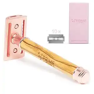 Rasierhobel für Frauen aus Olivenholz in Rose Gold mit 10 Klingen