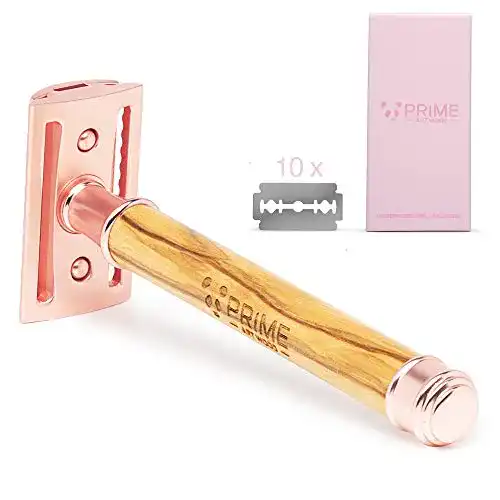 Rasierhobel für Frauen aus Olivenholz in Rose Gold mit 10 Klingen