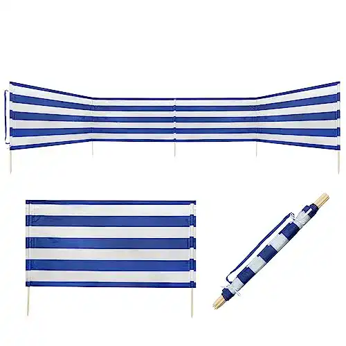 Windschutz für Strand und Garten in Blau-Weiß mit Holzstäben
