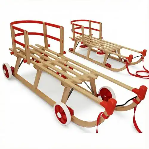 Schlitten mit Lehne Cenano Roll Rodel Holzschlitten für Kinder