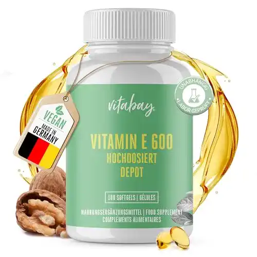 Vitabay hochdosiertes Vitamin E 600 IE Vitamin Kapseln für optimale Bioverfügbarkeit