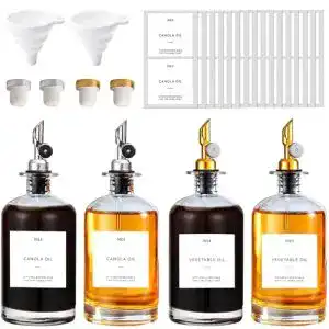 Essig-Öl-Spender Set mit 4x500ml Glasflaschen und Ausgießern