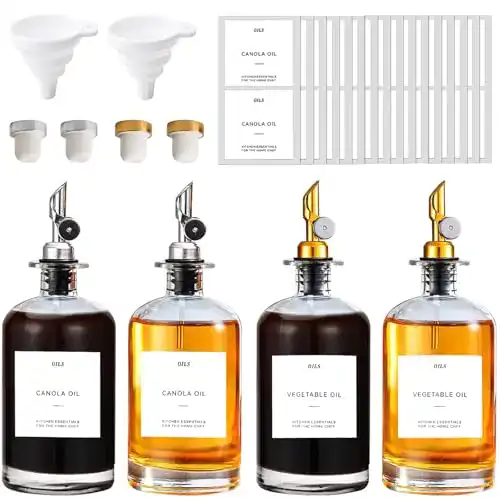 Essig-Öl-Spender Set mit 4x500ml Glasflaschen und Ausgießern