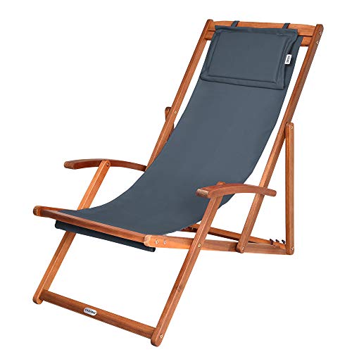 Liegestuhl aus Holz von Casaria – Wetterfeste Klappliege für Garten und Balkon