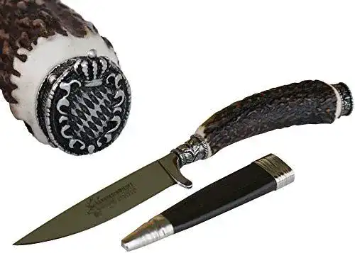 Jagdnicker Trachten Mayr Jagdmesser mit Hirschhorngriff und versilberter Scheide