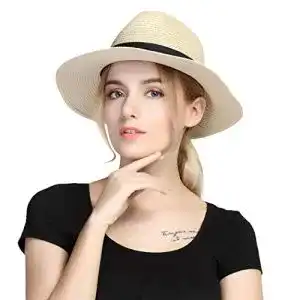 Strohhut Damen Taylormia Faltbarer Panama Hut für Strand und Sommer