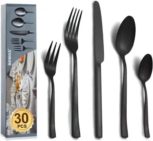 Schwarzes Besteckset BEWOS für 6 Personen, 30-teilig aus Edelstahl