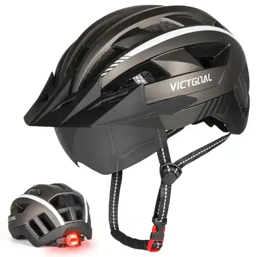 Mountainbike-Helm für Herren von Victgoal mit LED-Rücklicht und Visier