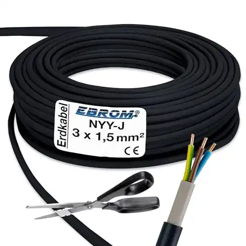 Erdkabel EBROM NYY-J 3×1,5 mm² – PVC Starkstromkabel – Meterware