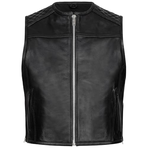 Lederweste PAULGOS für Biker und Rocker in Schwarz, Größe XL