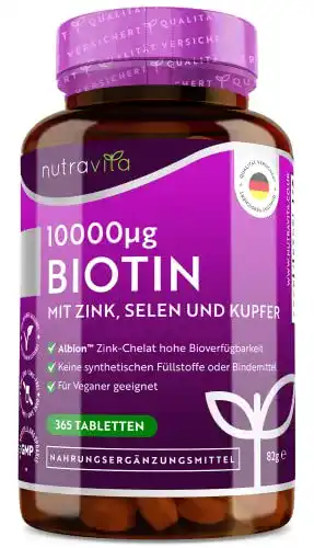 Biotin Nutravita mit Zink, Selen und Kupfer hochdosiert 10000 mcg