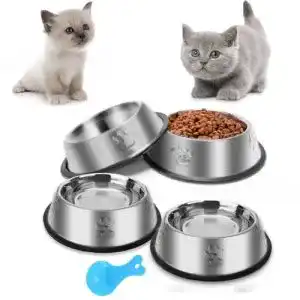 Katzennapf Set aus Edelstahl, rutschfeste Futternäpfe für Katzen