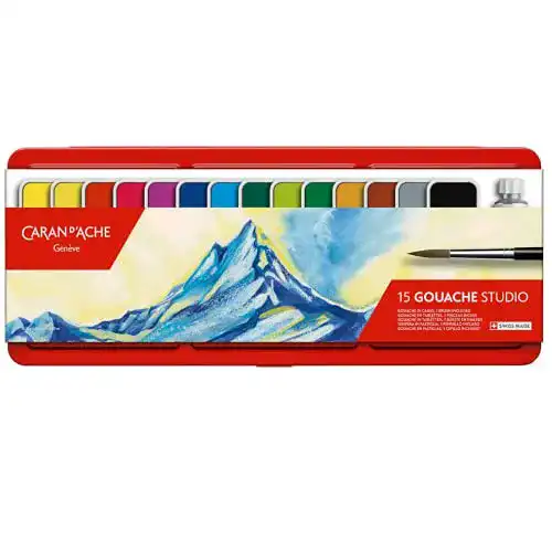 Tuschkasten Caran d’Ache Gouache mit 15 Farben und Pinsel