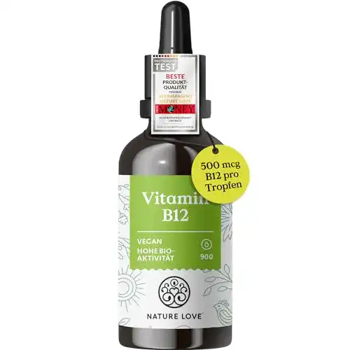 Vitamin B12 Tropfen von Nature Love, vegan, 50ml, 900 Tropfen