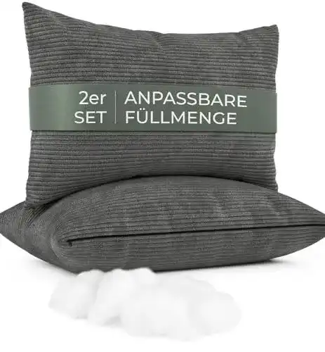 Sofa-Kissen Well B4 2er Set mit Füllung und Bezug, 40×60 cm, dunkelgrau